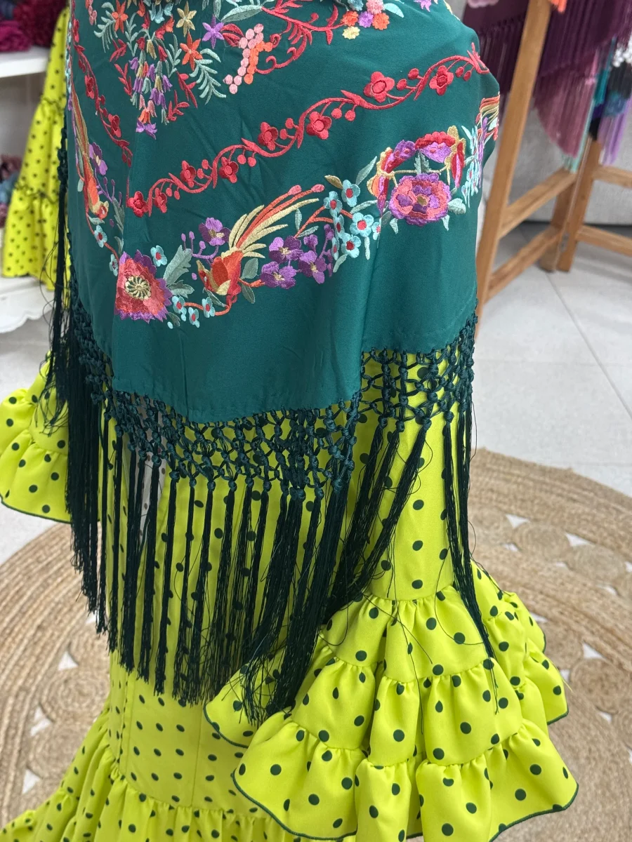 Vestido Flamenca Modelo Cordobesa Lima lunar Verde - Imagen 6