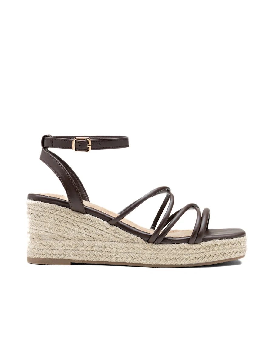 Sandalias de Cuña con Tiras Tubulares y Plataforma de Yute