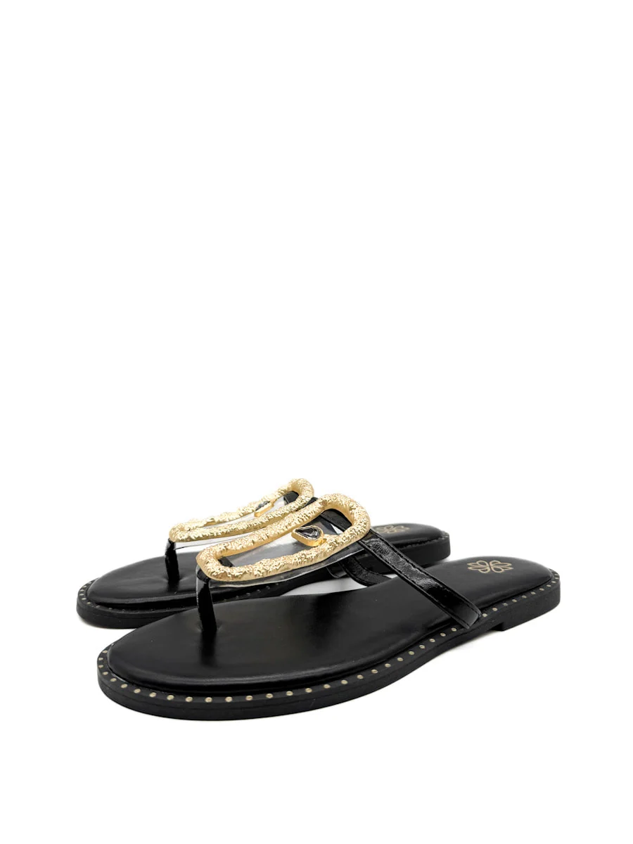 Sandalias Planas con Adorno Dorado Transparente - Imagen 4
