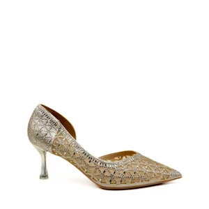 Zapato de Salón Joya: Diseño D'Orsay con Pedrería y Tacón de Copa - Dorado