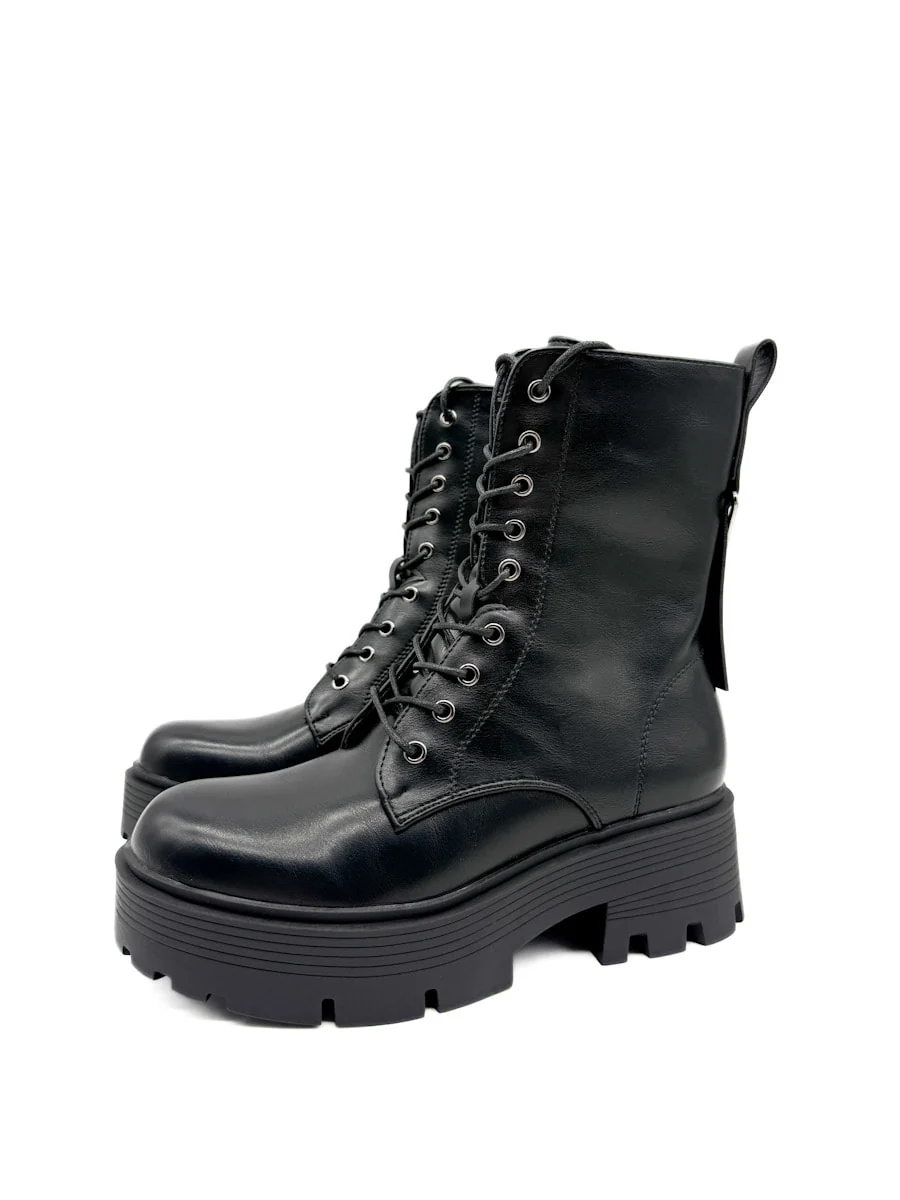 Bota Negras de Estilo Militar con Suela Gruesa - Imagen 4
