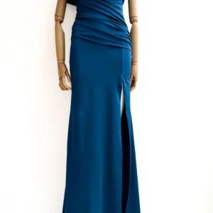 Vestido Largo con Drapeado y Abertura Lateral