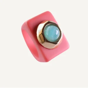 Anillo Coral con Cuarzo Turquesa Émolo
