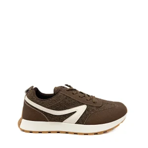 Zapatillas Deportivas Casuales de Mujer Marrones con Detalle Lateral Blanco y Suela Running