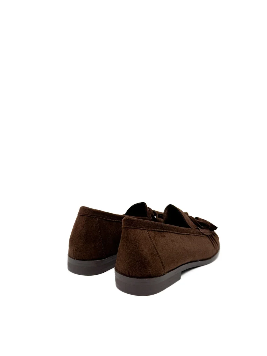 Mocasines de Ante con Borlas y Lazo para Mujer - Marrón - Imagen 4