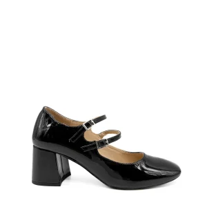 Zapatos Mary Jane de Charol Negro con Tacón Cuadrado Corina M5755
