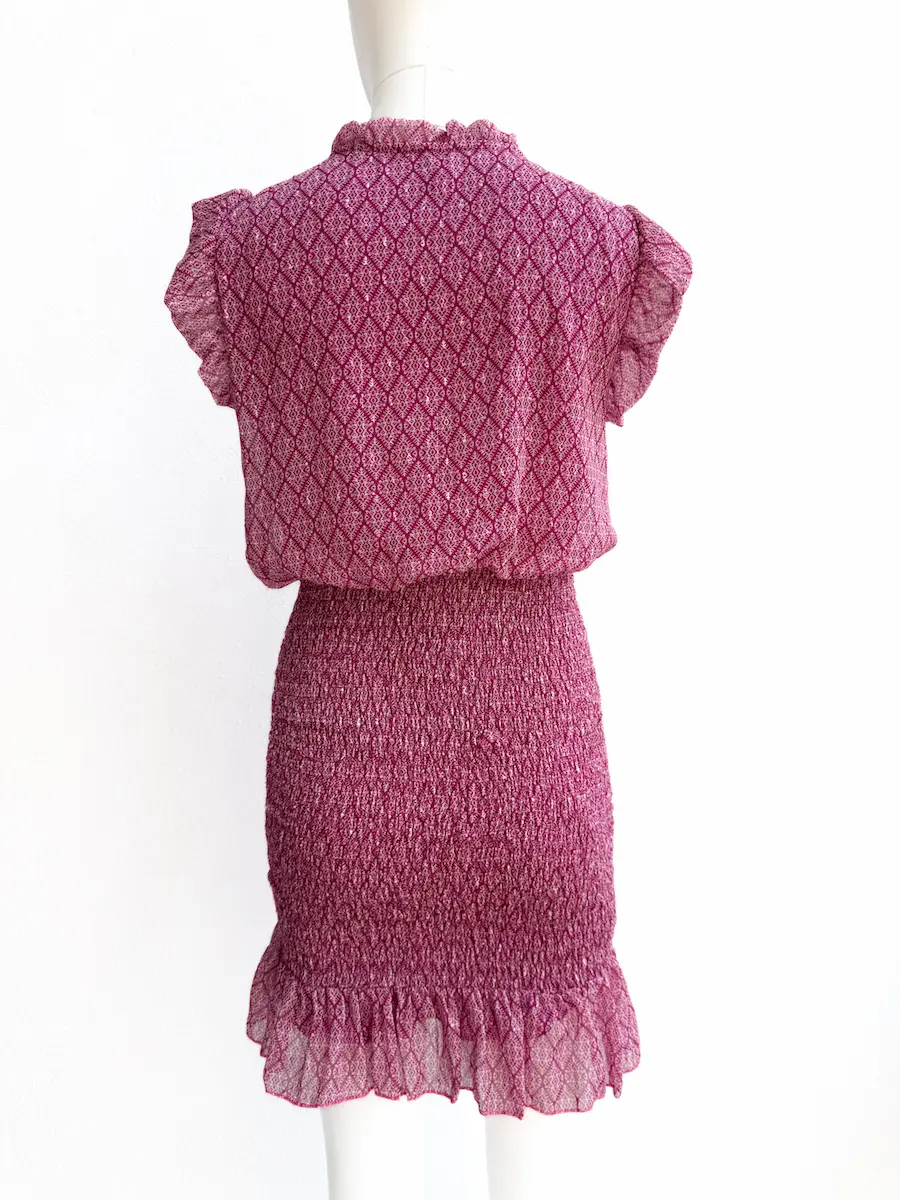 Vestido Corto Estampado con Nido de Abeja y Volantes - Imagen 5