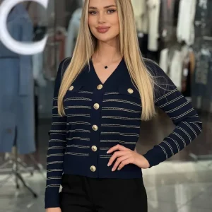 Cárdigan con rayas doradas