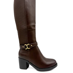 Botas Altas de Caña Ancha con Tacón Ancho y Adorno Metálico