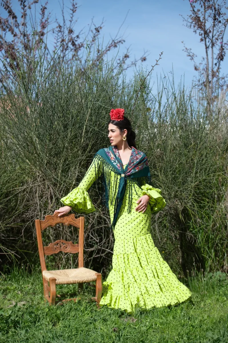Vestido Flamenca Modelo Cordobesa Lima lunar Verde