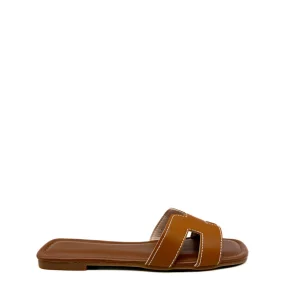 Sandalia Plana Color Camel Para Mujer