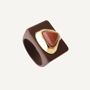 Anillo Marrón con piedra natural glitter