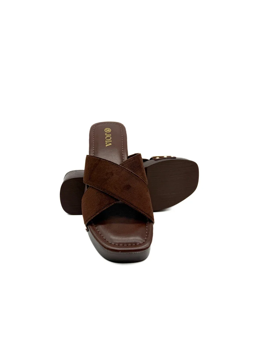 Sandalias Mule Zueco Tiras Cruzadas Antelina Efecto Madera - Imagen 7