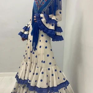Traje Flamenca Abril Beig con Lunar Azulina T.34