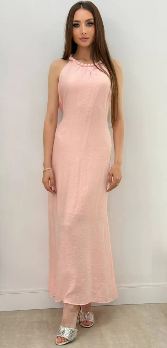 Vestido midi con cinturón y detalle de perlas - Imagen 3
