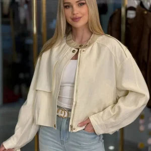 Bomber de lino y cuero
