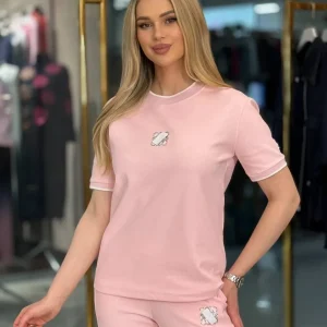 Conjunto con camiseta con ribete (rosa)