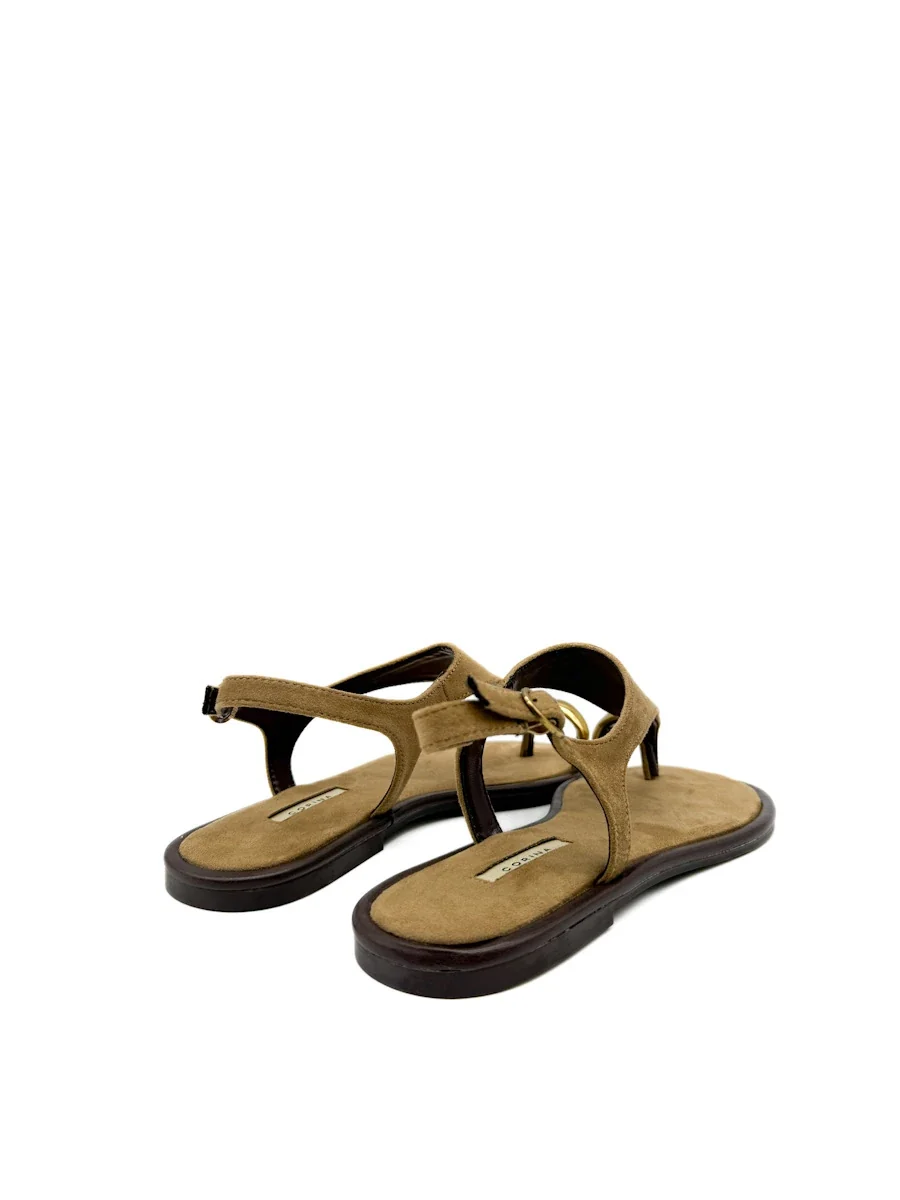 Sandalias Minimalista en Ante con Detalle de Anillo Dorado - Imagen 6