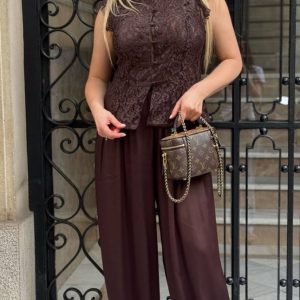 Conjunto de encaje con pantalón aladino (chocolate)