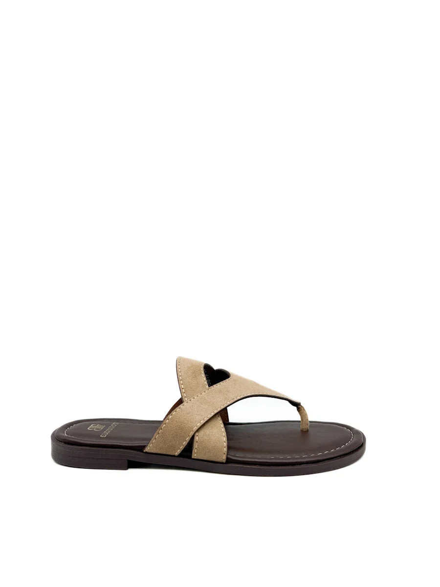 Sandalias Casuales de Dedo con Tiras de Ante - Mujer