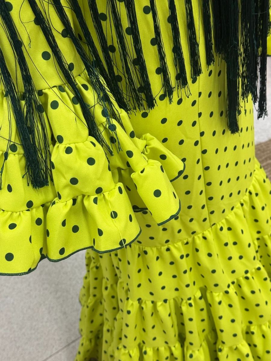 Vestido Flamenca Modelo Cordobesa Lima lunar Verde - Imagen 5