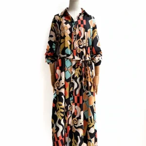 Vestido Camisero Largo Estampado Abstracto