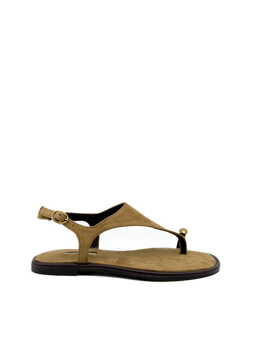 Sandalias Minimalista en Ante con Detalle de Anillo Dorado