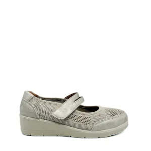 Zapatilla de Confort para Mujer con Cuña Ligera - Manoletinas Transpirables de Malla con Cierre de Velcro - Calzado Ergonómico Metalizado