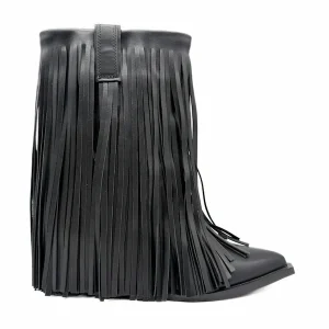 Botín Negro de Estilo Cowboy con Flecos Corina M5813