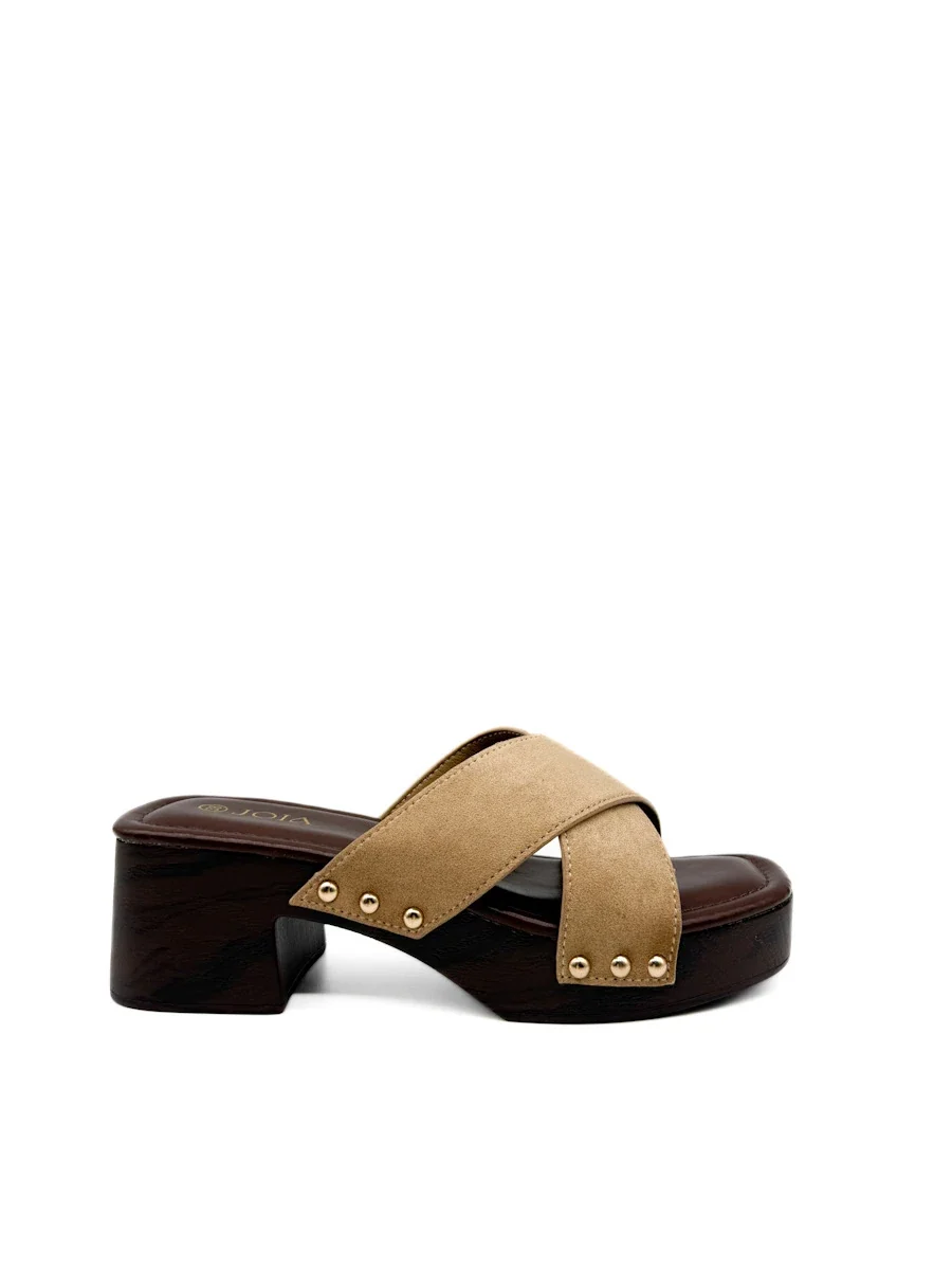 Sandalias Mule Zueco Tiras Cruzadas Antelina Efecto Madera - Imagen 9