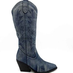 Botas Alta Cowboy Denim Bordadas