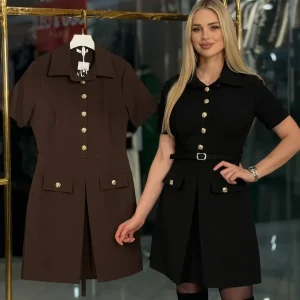 Vestido con bolsillos decorativos y cinturón