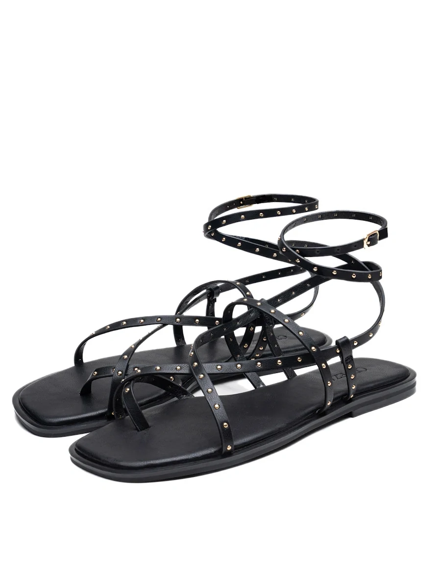 Sandalias Planas Estilo Romano con Tachuelas y Tiras Envolventes - Imagen 3