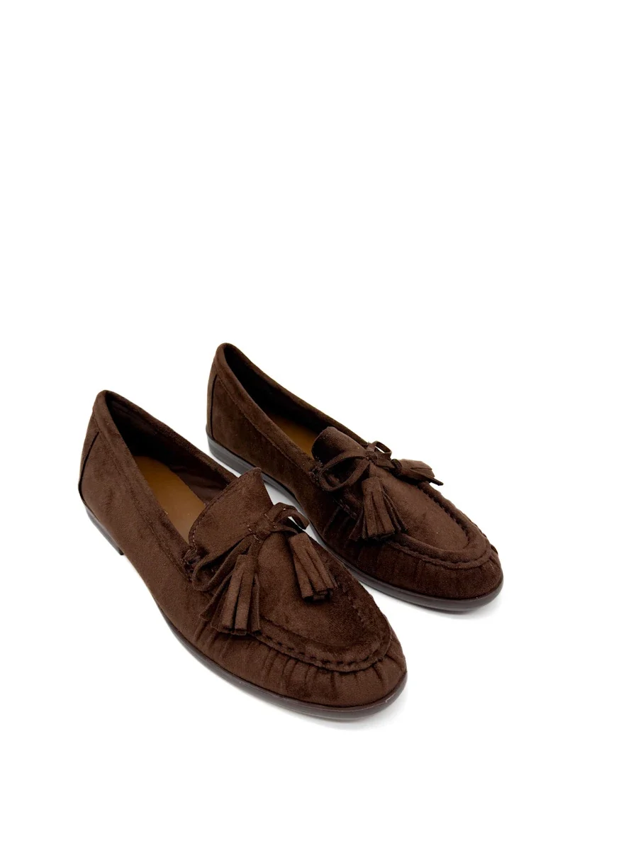 Mocasines de Ante con Borlas y Lazo para Mujer - Marrón - Imagen 6