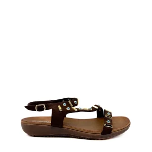 Sandalias Romanas Boho-Chic con Detalles de Pedrería Azul y Dorado