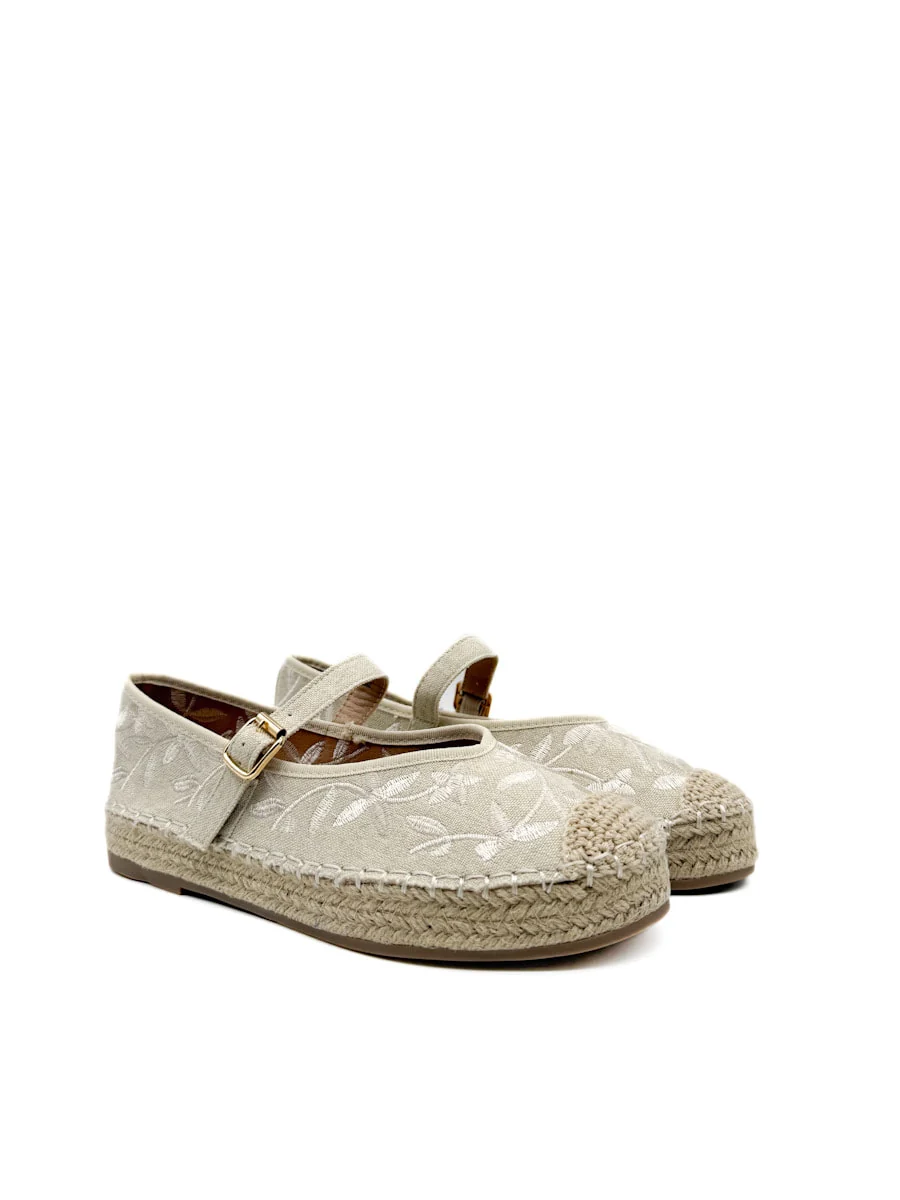 Alpargata Beige Bordada con Correa y Suela de Yute - Imagen 3