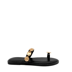 Sandalias Planas con Adorno de Monedas Doradas y Anillo al Dedo