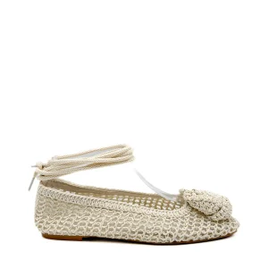 Bailarina Color Beige de Crochet Empeine Flor