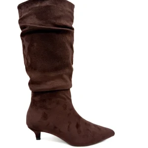 Botas Altas Fruncidas de Ante Sintético con Tacón Chupete y Puntera Fina