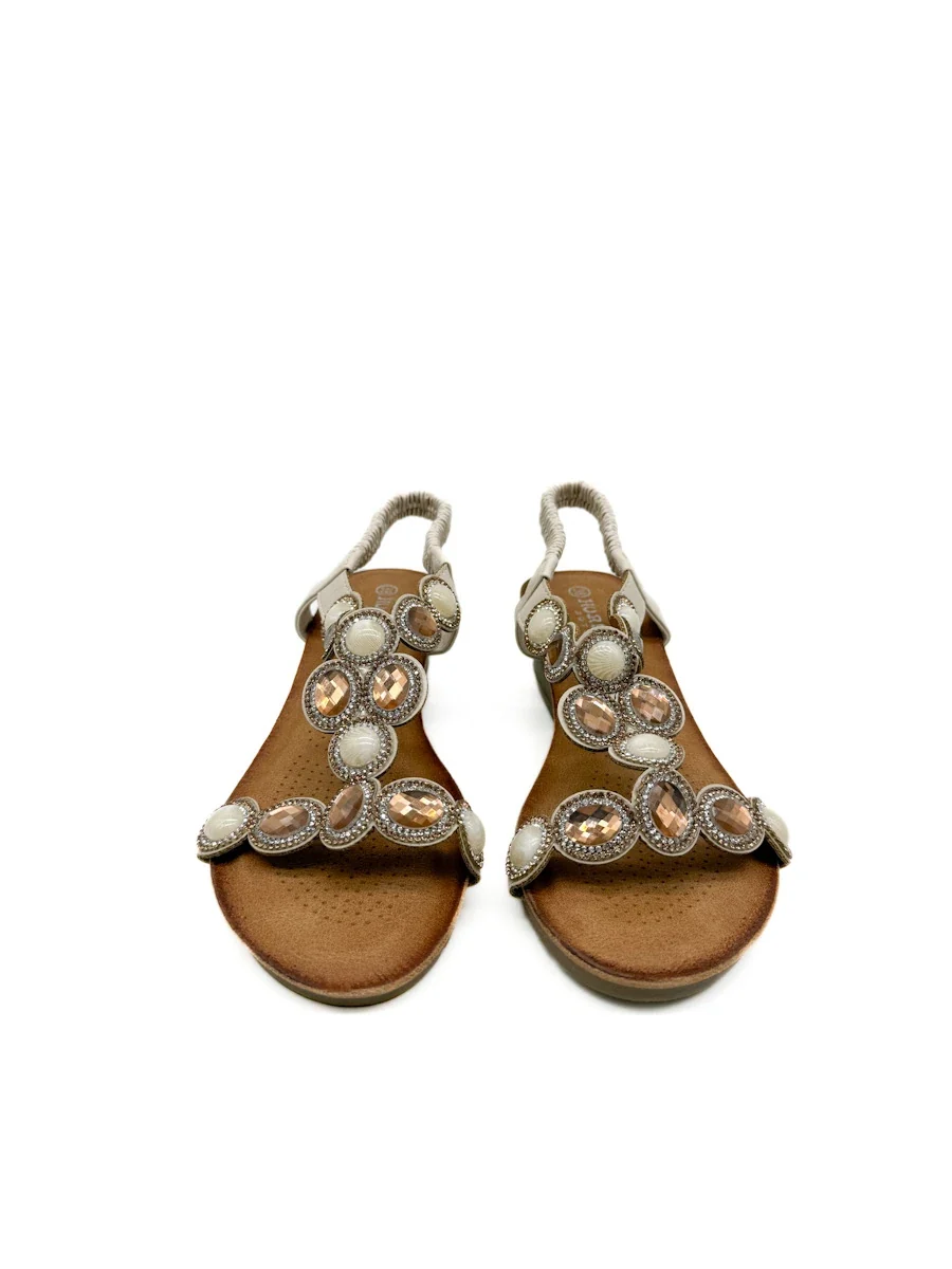 Sandalias de Cuña Baja con Pedrería y Tira Elástica Estilo Joya - Imagen 8
