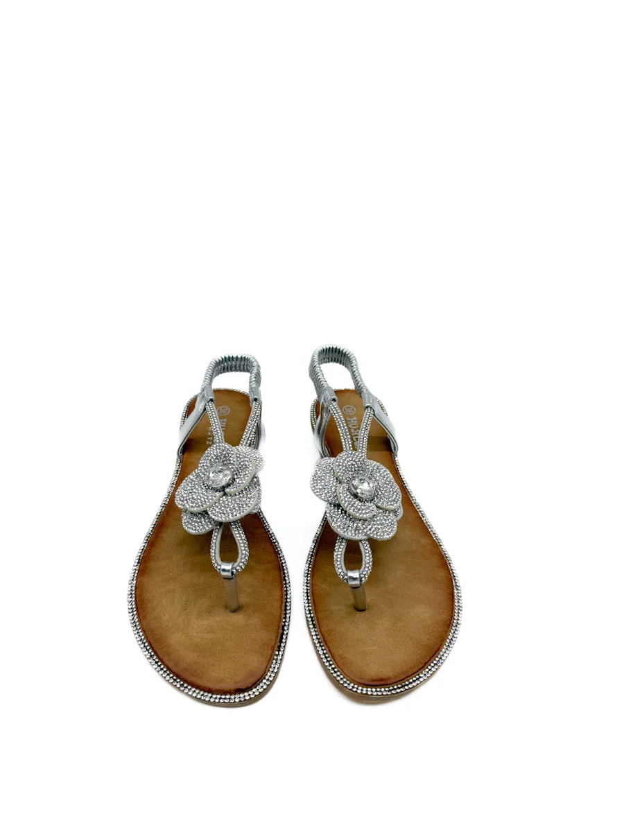 Sandalias Cuña Bajas Con Adorno Floral Brillante. - Imagen 6
