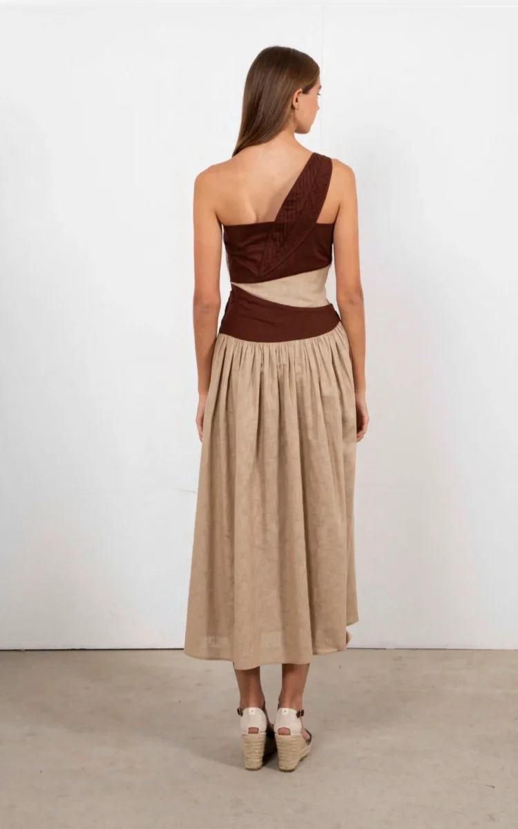 Vestido Arbolea Marrón y Beig - Imagen 5
