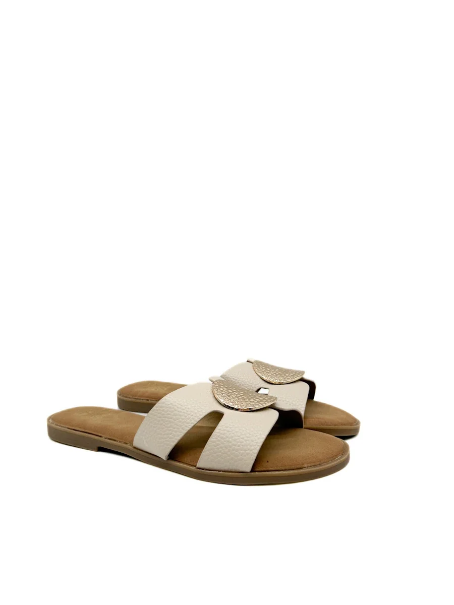 Sandalias Planas para Mujer con Banda Texturizada y Círculo Dorado - Imagen 9