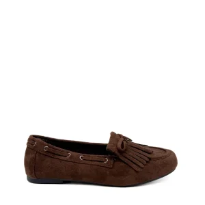 Mocasín Planos de Antelina Marrón con Flecos y Lazo