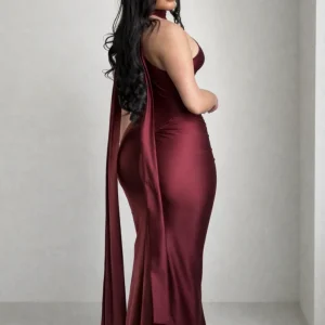Vestido Halter Largo Burdeos