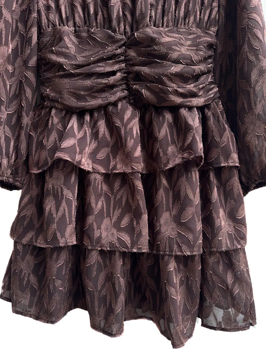 Vestidos Elegante de Manga Larga con Volantes y Estampado Floral - Imagen 4