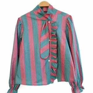 Conjunto de Blusa y Pantalón de Rayas con Volantes-Venta por Separado