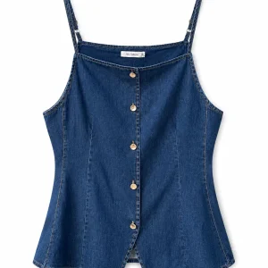 Top Denim de Tirantes Ajustables con Botones Metálicos y Corte Entallado para Mujer