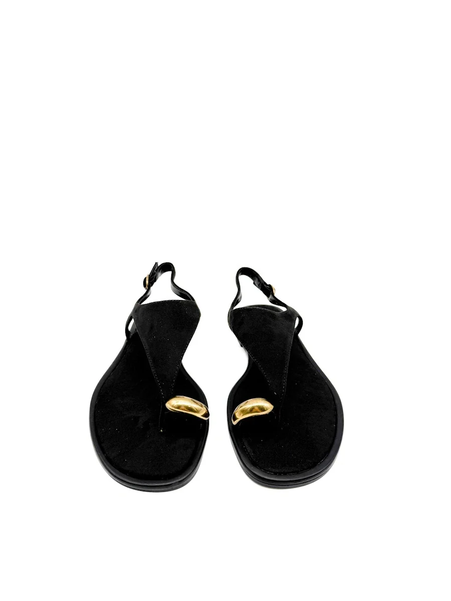 Sandalias Minimalista en Ante con Detalle de Anillo Dorado - Imagen 8