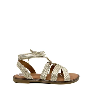Sandalias Romanas Doradas con Diseño Trenzado y Cordones Ajustables